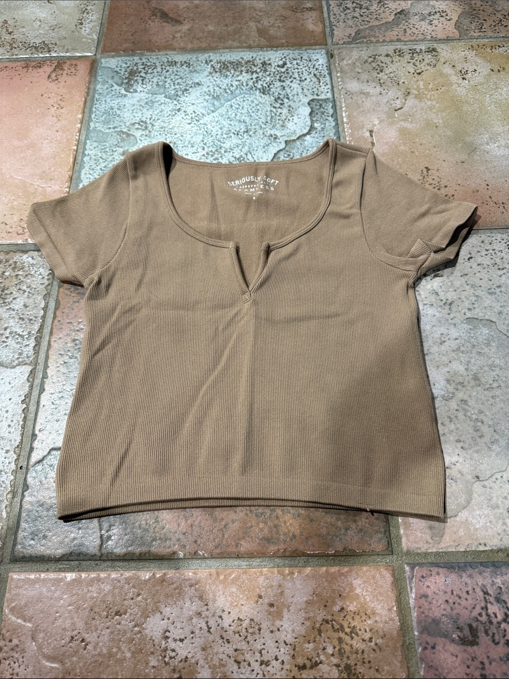Aeropostale Ribbed Scoop Crop Top - Brown